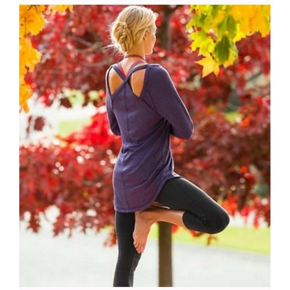 Athleta Nirav Tunic Strappy Cross Back Charcoal Grey Long Sleeve Top XXS